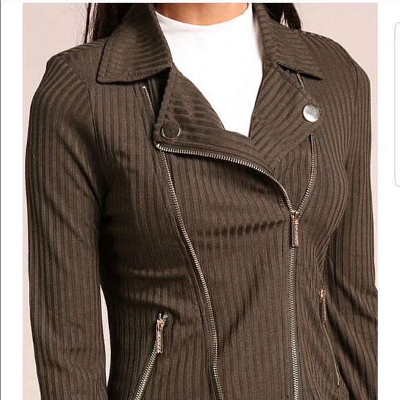 ♦️ LAST Olive Ribbed Multi Zip Military Jacket - Picture 5 of 6